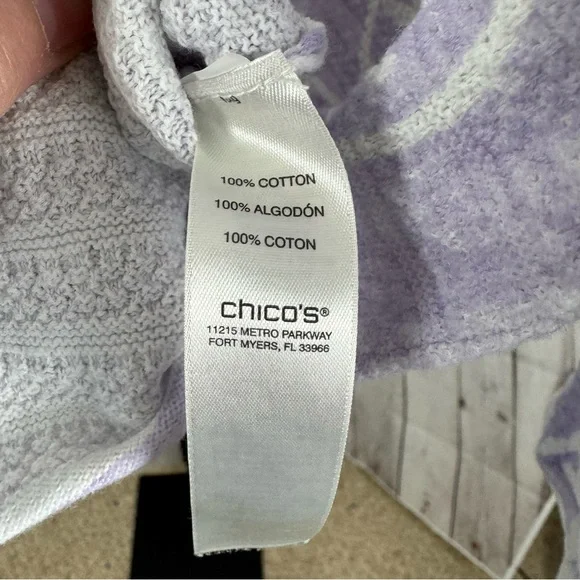 Chico’s Purple and White Floral Lightweight Cotton Spring Sweater Size 3 XL - Picture 5 of 5